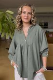 Made in Italy Santos Collared Peasant Smock Blouse Khaki